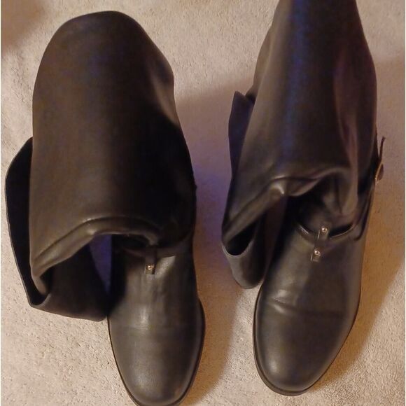 Victoria's Secret Black Fold Over Knee Riding Boots Buckle Strap Size 7B - Picture 12 of 12